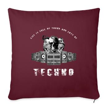 Techno Skull Totenkopf Krake Bass Boxen Rave Hard - Sofakissenbezug 45 x 45 cm - Burgunderrot - Vorne
