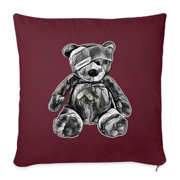 Ours en peluche jouet avec cache-oeil - Housse de coussin décorative 45 x 45 cm - bordeaux - Devant