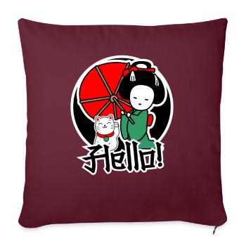Le chat japonais et les femmes sont amis - Housse de coussin décorative 45 x 45 cm - bordeaux - Devant