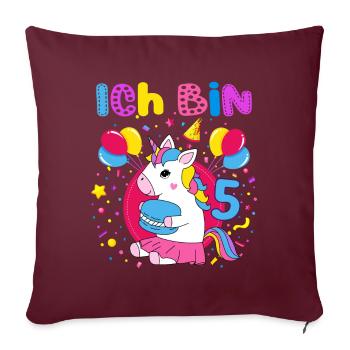 5. Geburtstag Mädchen Ich bin 5 Jahre mit Einhorn - Sofakissenbezug 45 x 45 cm - Burgunderrot - Vorne