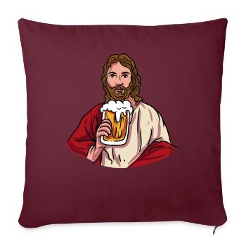 Jesus mit Bierkrug - Sofakissenbezug 45 x 45 cm - Burgunderrot - Vorne