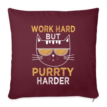 Travailler dur Ronronner plus fort | Chat de fête cool - Housse de coussin décorative 45 x 45 cm - bordeaux - Devant