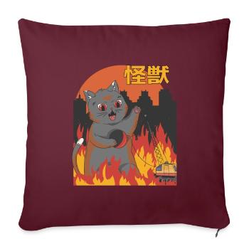 Catzilla Sunset Chat Géant Japonais - Housse de coussin décorative 45 x 45 cm - bordeaux - Devant