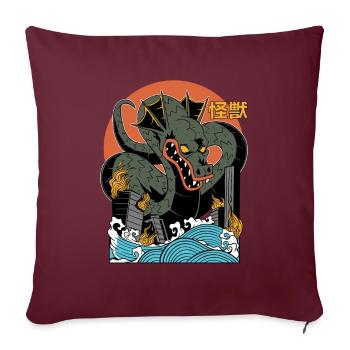 Dragon Géant Coucher de Soleil Japonais - Housse de coussin décorative 45 x 45 cm - bordeaux - Devant