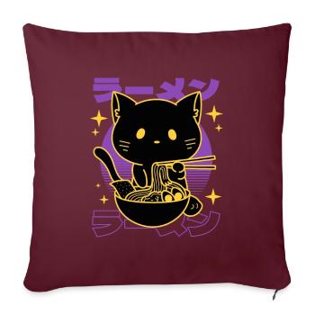Ramen chat japonais - Housse de coussin décorative 45 x 45 cm - bordeaux - Devant