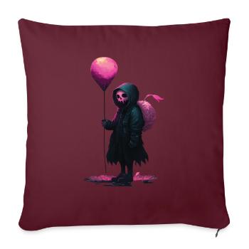 Squelette effrayant - Fille gothique avec un ballon rose - Housse de coussin décorative 45 x 45 cm - bordeaux - Devant