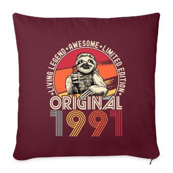 1991 Anniversaire vintage vintage paresseux cadeau - Housse de coussin décorative 45 x 45 cm - bordeaux - Devant