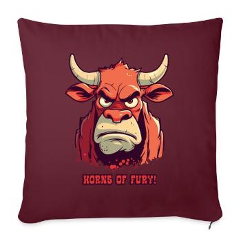 Cornes de colère: Vache taureau de ferme - Housse de coussin décorative 45 x 45 cm - bordeaux - Devant