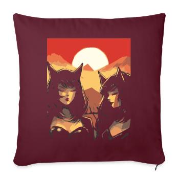 Japon, Soleil Rouge, Chats, Oreilles, Filles - Housse de coussin décorative 45 x 45 cm - bordeaux - Devant