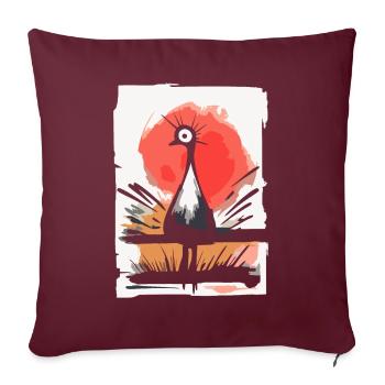 Soleil rouge japonais et un drôle d’oiseau - Housse de coussin décorative 45 x 45 cm - bordeaux - Devant