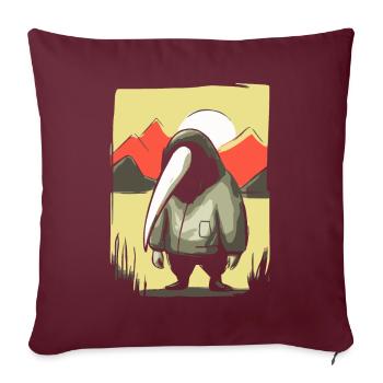 Soleil rouge japonais, oiseau étrange fou - Housse de coussin décorative 45 x 45 cm - bordeaux - Devant