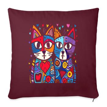 Aimer les chats entourés de cœurs - Housse de coussin décorative 45 x 45 cm - bordeaux - Devant