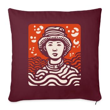 Racines asiatiques, agriculteur asiatique : Art de bande dessinée - Housse de coussin décorative 45 x 45 cm - bordeaux - Devant