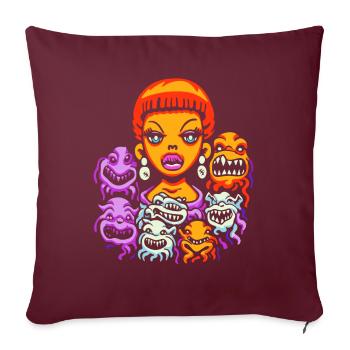 Une femme de dessin animé contrôle ses démons avec finesse - Housse de coussin décorative 45 x 45 cm - bordeaux - Devant