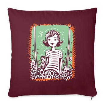 Gribouillage artistique : mère et enfant - Housse de coussin décorative 45 x 45 cm - bordeaux - Devant