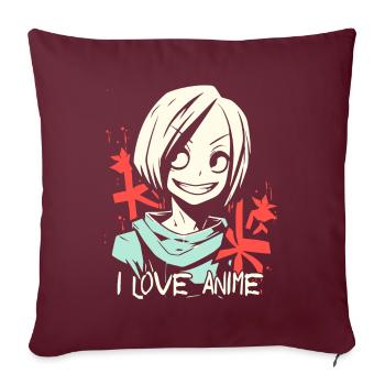 J’adore les anime et les filles cool - Housse de coussin décorative 45 x 45 cm - bordeaux - Devant