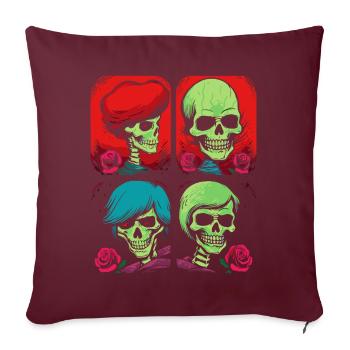 Image de dessin animé Pop Art de crânes et de Roses - Housse de coussin décorative 45 x 45 cm - bordeaux - Devant