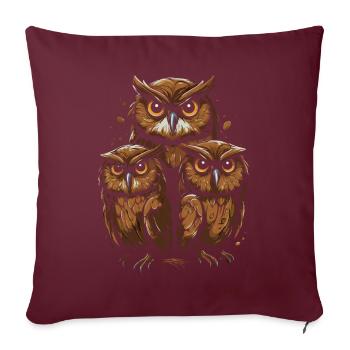 Trois hiboux, un regard - Housse de coussin décorative 45 x 45 cm - bordeaux - Devant