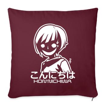 Une fille d’anime effrayante dit Konnichiwa et bonjour - Housse de coussin décorative 45 x 45 cm - bordeaux - Devant