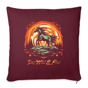 Bleibe wild und frei, Sterne und ein wildes Pferd - Sofakissenbezug 45 x 45 cm - Burgunderrot - Vorne