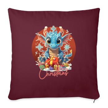 Joyeux Noël - Dragon Bleu - Cadeau - Housse de coussin décorative 45 x 45 cm - bordeaux - Devant