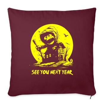 À l’année prochaine ! Poupée effrayante - Housse de coussin décorative 45 x 45 cm - bordeaux - Devant