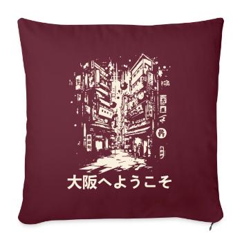 Bienvenue à Osaka : Japan Street View - Housse de coussin décorative 45 x 45 cm - bordeaux - Devant