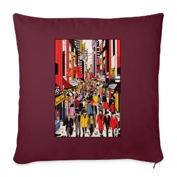 Affiche d’art de bande dessinée : Shopping à Tokyo - Housse de coussin décorative 45 x 45 cm - bordeaux - Devant