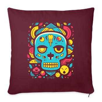 Dessin animé pop, crâne d’animal - Housse de coussin décorative 45 x 45 cm - bordeaux - Devant