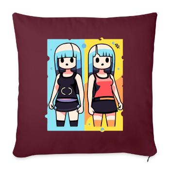 Manga Anime Sœurs Poupées Filles - Housse de coussin décorative 45 x 45 cm - bordeaux - Devant