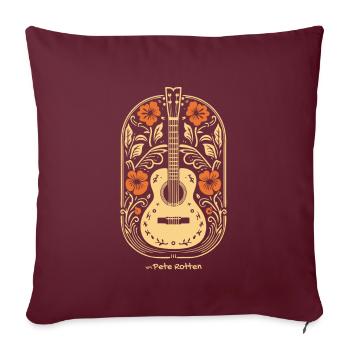 Guitare acoustique, guitare et fleurs - Housse de coussin décorative 45 x 45 cm - bordeaux - Devant