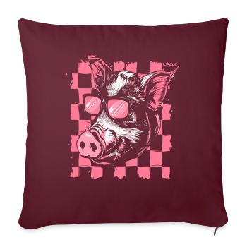 Coole karierte Flagge Schwein - Sofakissenbezug 45 x 45 cm - Burgunderrot - Vorne