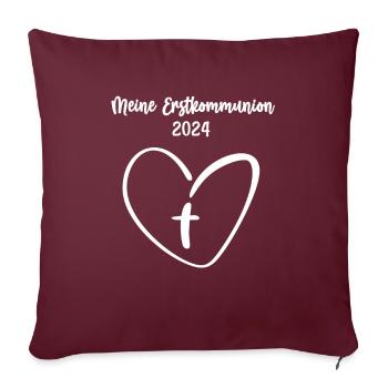 Kommunion 2024 Kreuz Herz Sakrament Erstkommunion - Sofakissenbezug 45 x 45 cm - Burgunderrot - Vorne
