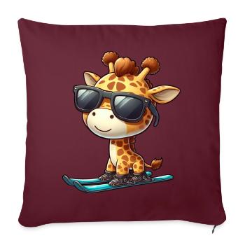 Snowboard Girafe, Animal Des Sports D’hiver - Housse de coussin décorative 45 x 45 cm - bordeaux - Devant