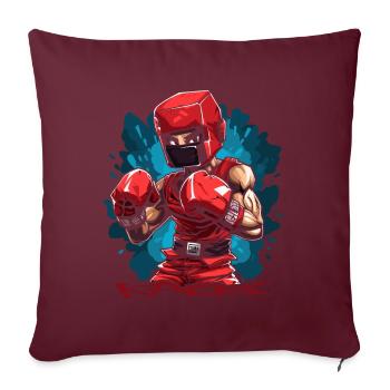 Ein kubischer Cartoon-Pixel-Boxer beim Boxen - Sofakissenbezug 45 x 45 cm - Burgunderrot - Vorne