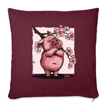 Cochon japonais offensé Sakura Flowers - Housse de coussin décorative 45 x 45 cm - bordeaux - Devant