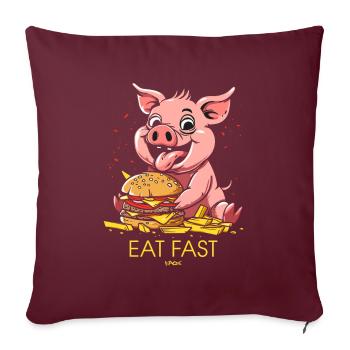 Schnelles Essen: Fast Food Burger, Pommes, Schwein - Sofakissenbezug 45 x 45 cm - Burgunderrot - Vorne