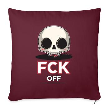 Fck Off, crâne de dessin animé Chibi - Housse de coussin décorative 45 x 45 cm - bordeaux - Devant