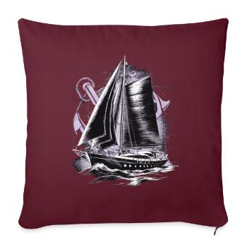 Voilier avec cadeau d’ancre - Housse de coussin décorative 45 x 45 cm - bordeaux - Devant