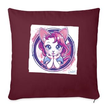 Chat Anime Comique Vous Regardez - Housse de coussin décorative 45 x 45 cm - bordeaux - Devant