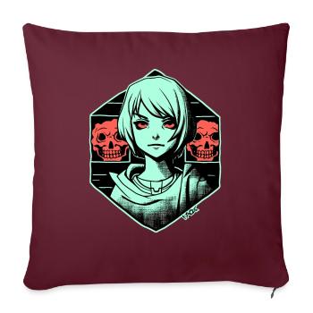 Art : Fille d’anime de dessin animé fictif et horreur - Housse de coussin décorative 45 x 45 cm - bordeaux - Devant