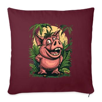 Drôle de cochon de forêt de la jungle heureux - Housse de coussin décorative 45 x 45 cm - bordeaux - Devant