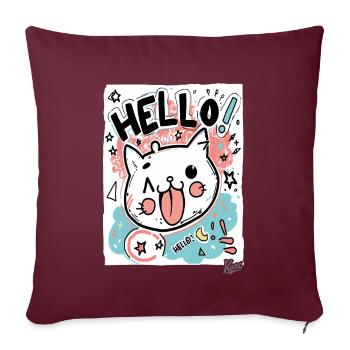 Mignon petit chat blanc dit bonjour - Housse de coussin décorative 45 x 45 cm - bordeaux - Devant