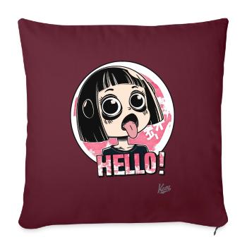 Une vilaine fille japonaise dit bonjour - Housse de coussin décorative 45 x 45 cm - bordeaux - Devant