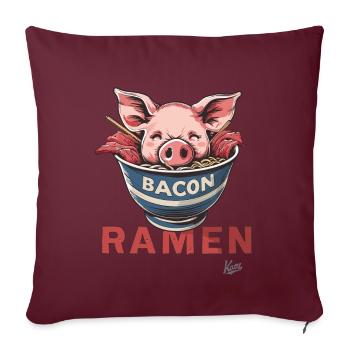 Drôle de tête de porc dans un bol avec des ramen au bacon - Housse de coussin décorative 45 x 45 cm - bordeaux - Devant