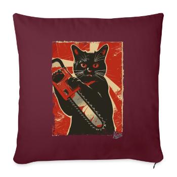Vintage Drôle Chat avec Tronçonneuse - Housse de coussin décorative 45 x 45 cm - bordeaux - Devant