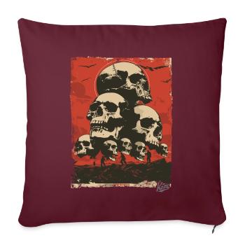 Propaganda-Stil – Ein Berg aus Totenköpfen - Sofakissenbezug 45 x 45 cm - Burgunderrot - Vorne