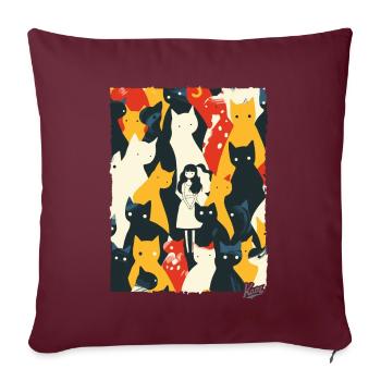 Dame Art abstrait avec chats - Housse de coussin décorative 45 x 45 cm - bordeaux - Devant
