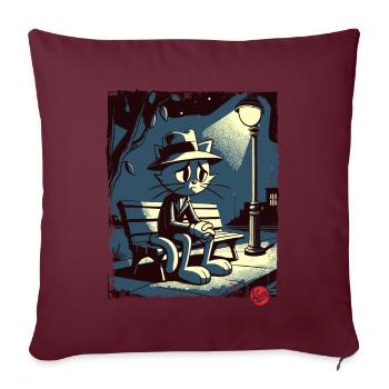 Une nuit au parc et un chat mélancolique - Housse de coussin décorative 45 x 45 cm - bordeaux - Devant