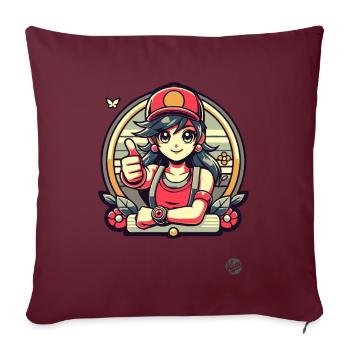 Pouce vers le haut Fille de dessin animé - Housse de coussin décorative 45 x 45 cm - bordeaux - Devant